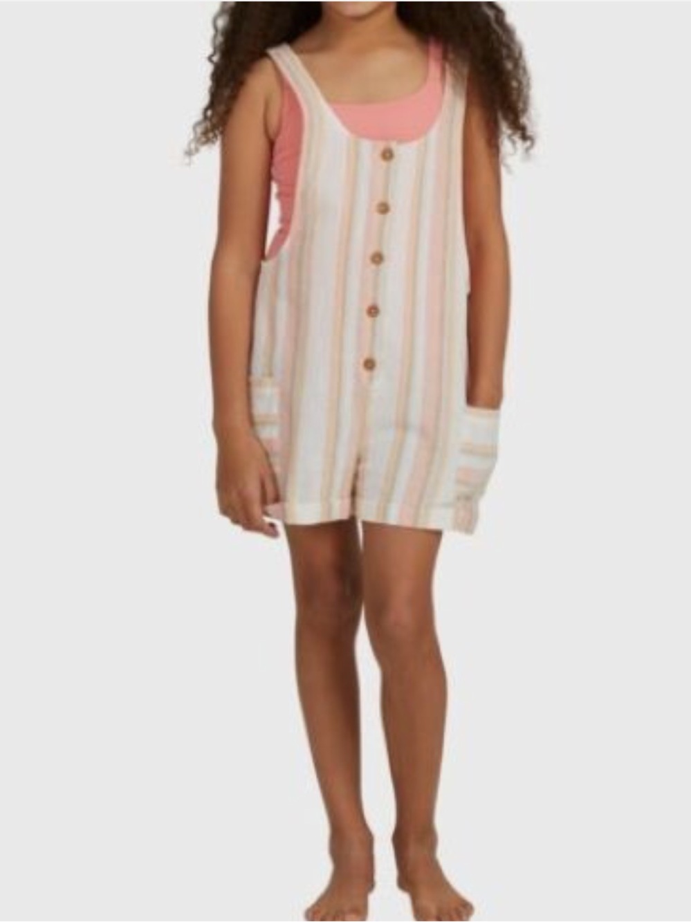 Roxy LONG WAY FROM HOME Linen Striped Romper Girls Size 14